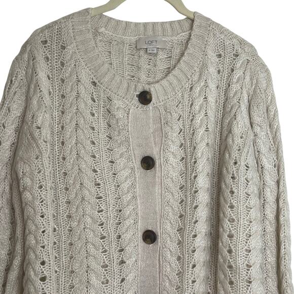 Loft Outlet Womens Open Cable Knit Button Front Cardigan Sweater XL Ivory - Picture 2 of 6